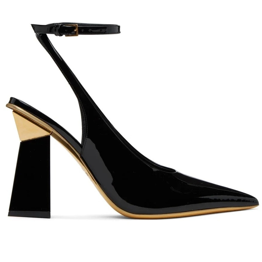 NIB Valentino Garavani Black One Stud Hyper Heel Pumps Gold 39